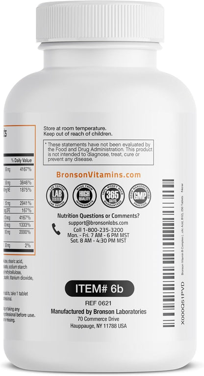 Bronson Complejo B - Vitaminas B1, B2, B3, B6, B9 (Ácido Fólico) y B12 - 250 Comprimidos – Image 5