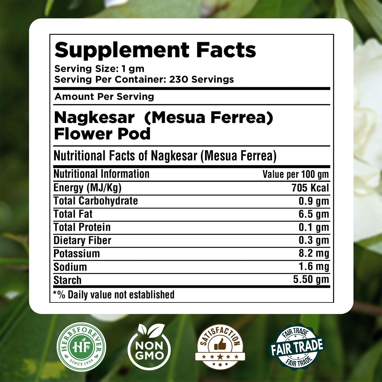 Nagkesar (Mesua Ferrea) Flower Pod Powder - Wild Harvested, Non-GMO, Steam Treated - 16 oz (1 lb)