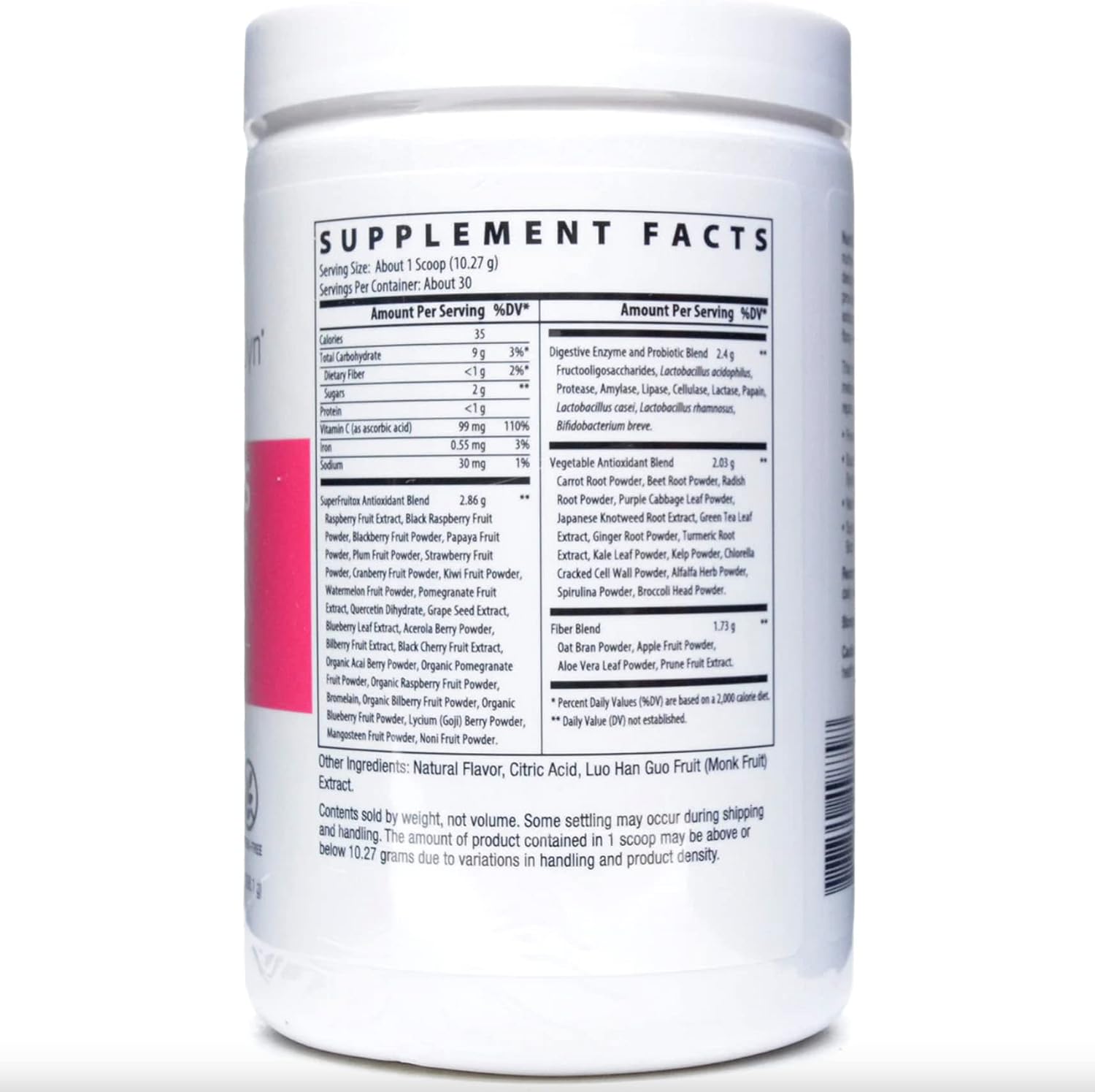 Nutri-Dyn Fruits & Greens Proteína en Polvo con Frutas y Verduras, 306 g (Pink Lemonade)