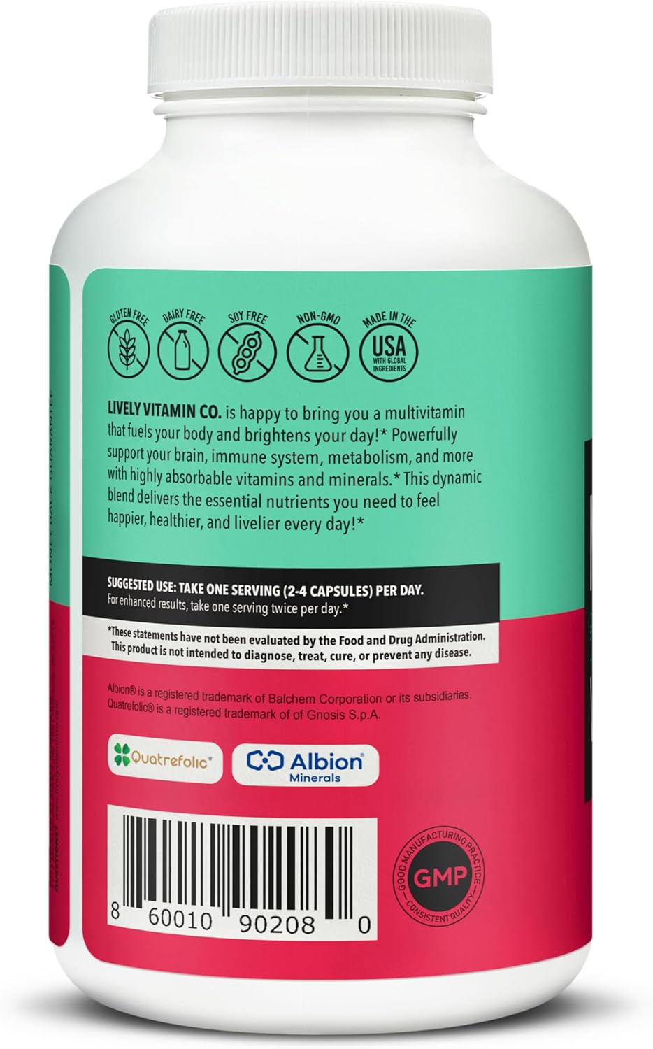 Multivitamínico Lively Vitamin Co - 37 Vitaminas, Minerales y Extractos - 240 Cápsulas Vegetarianas
