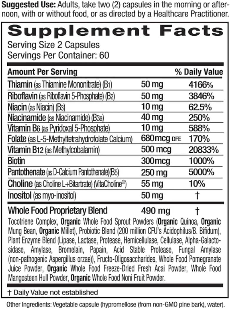 EMERALD LABS B-Healthy Complejo de Vitamina B Vegano - 120 Cápsulas Vegetales