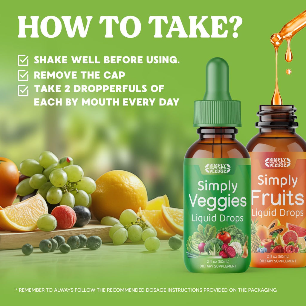 Simply Nature's Pledge - Suplemento de Frutas y Verduras - Gotas Líquidas - Superalimentos Integrales - Sin Soja - Hecho en EE. UU.