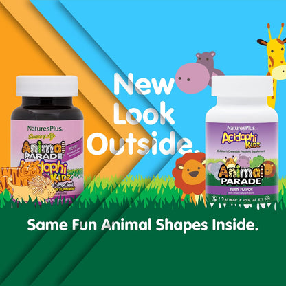NaturesPlus Animal Parade AcidophiKidz - Probióticos para Niños, Sabor a Bayas - 180 Comprimidos Masticables en Forma de – Image 2