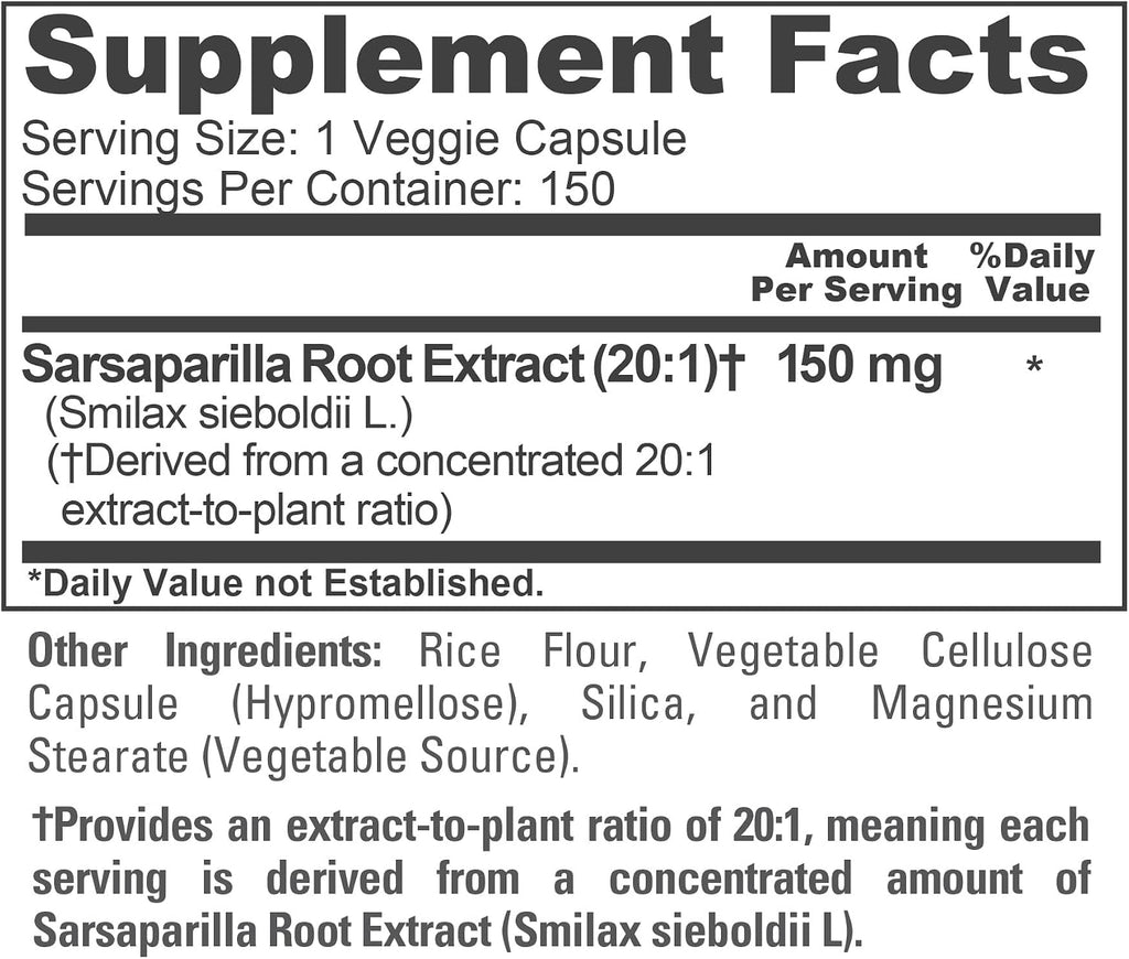 Cápsulas de Raíz de Zarzaparrilla NusaPure, 150 mg, 150 Cápsulas Veganas (No OGM, Vegano)