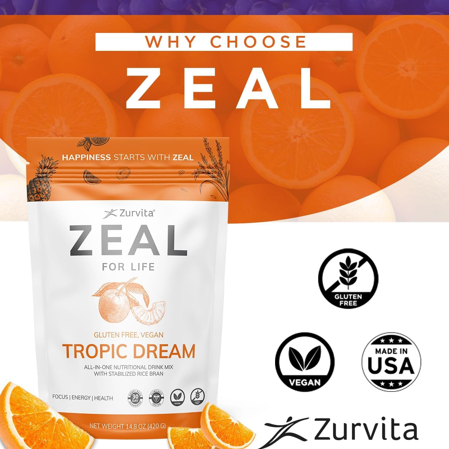 Zurvita - Zeal for Life 30-Day Wellness Bag - Sabor Tropic Dream, 420 g