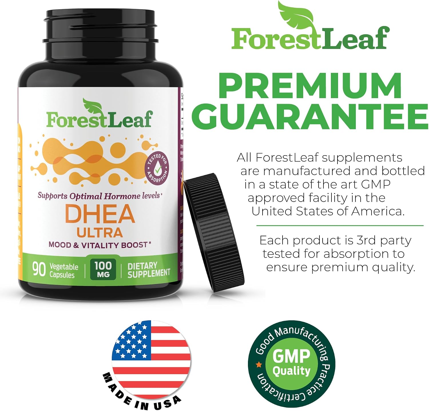 ForestLeaf DHEA 100mg - 90 Cápsulas - Suplemento de DHEA Micronizado