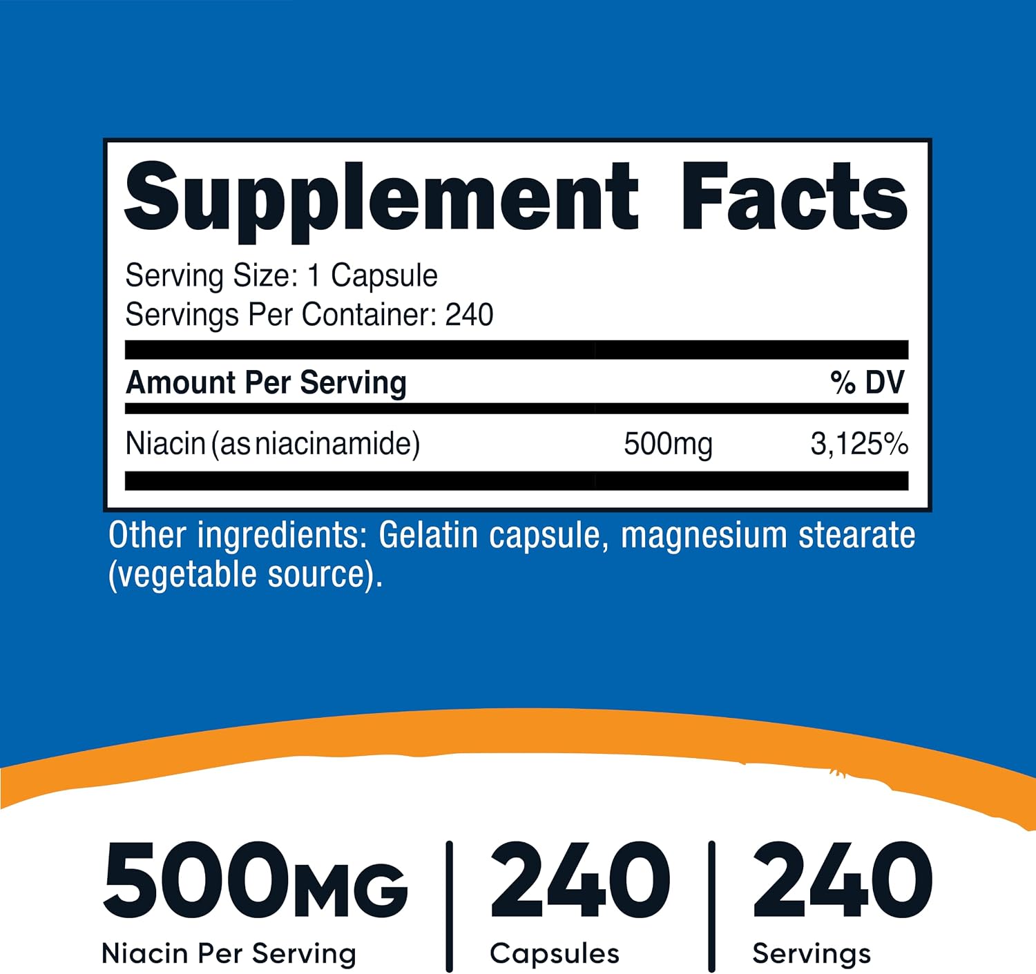 Nutricost Niacinamida (Vitamina B3) 500mg, 240 Cápsulas - Sin Enrojecimiento, No Transgénico, Sin Gluten