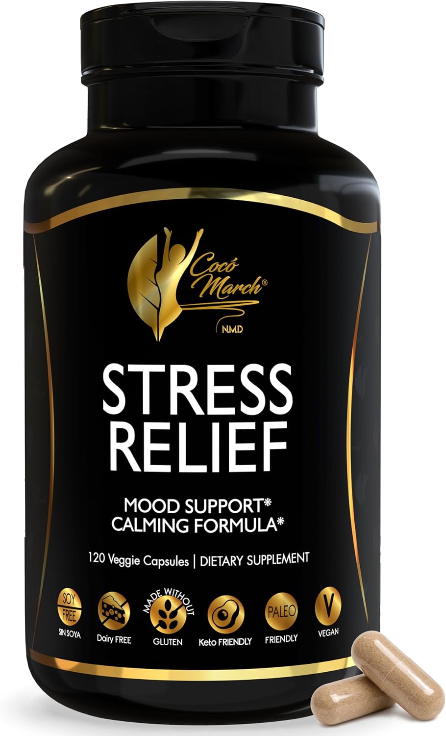 Cocó March N.M.D Stress Relief Support Supplement – Magnesium & B Vitamins Blend with Ashwagandha, Supports Stress Response, Sleep Cycle, Cognitive & Nerve Health – Gluten Free, Vegan – 120 Capsules