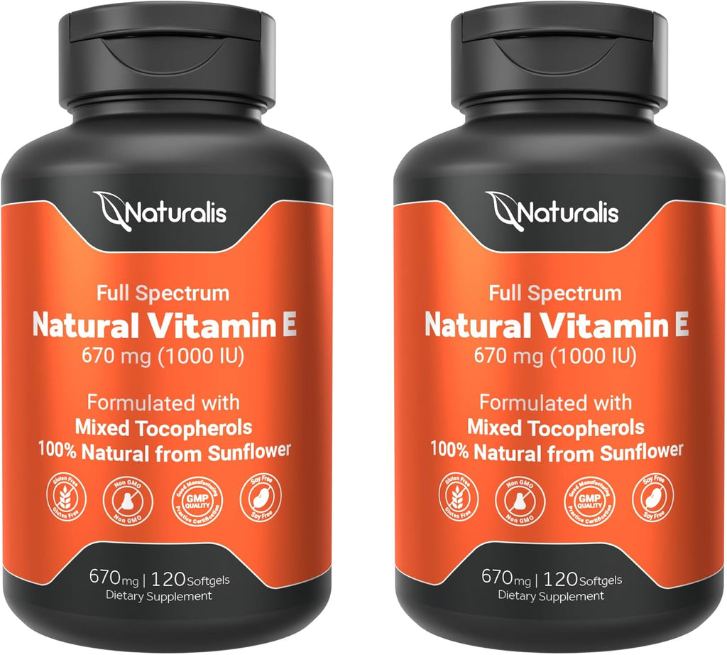 Naturalis Vitamina E de Girasol 670mg (1000 UI) con Tocoferoles Mixtos, 60 Cápsulas
