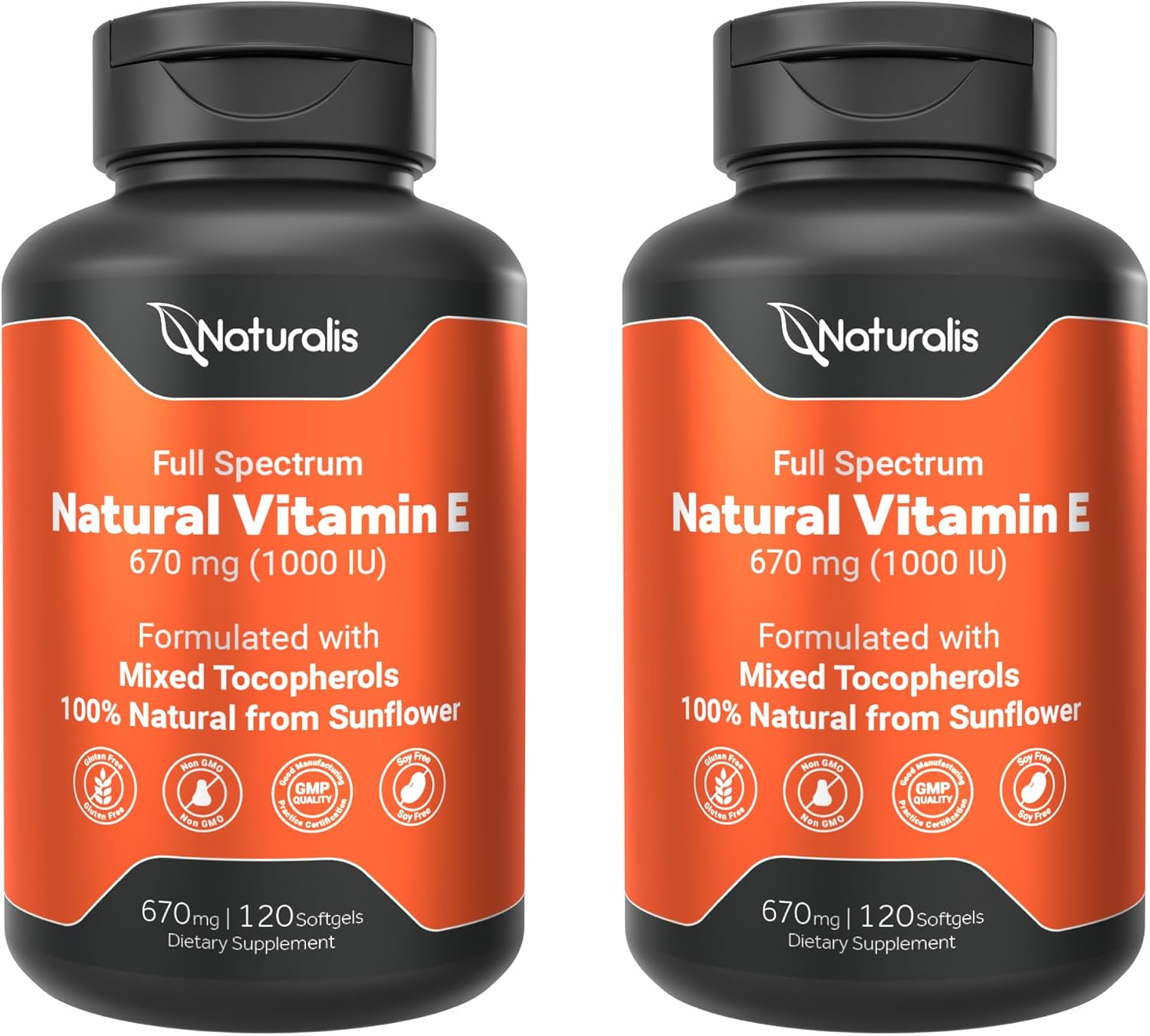 Naturalis Vitamina E de Girasol 670mg (1000 UI) con Tocoferoles Mixtos, 60 Cápsulas