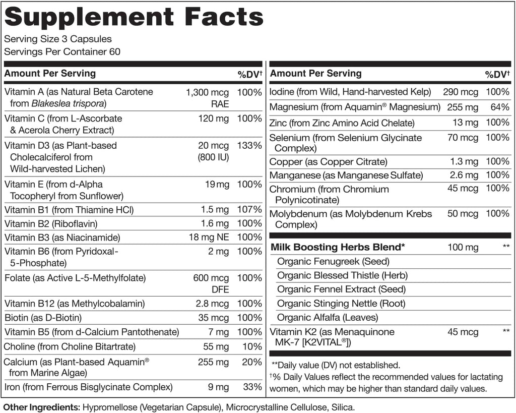 NATURELO Postnatal Multivitamin - Suplemento para Madres Lactantes - Vitaminas Vegetales, Folato, Hierro Suave - 180 Cápsulas