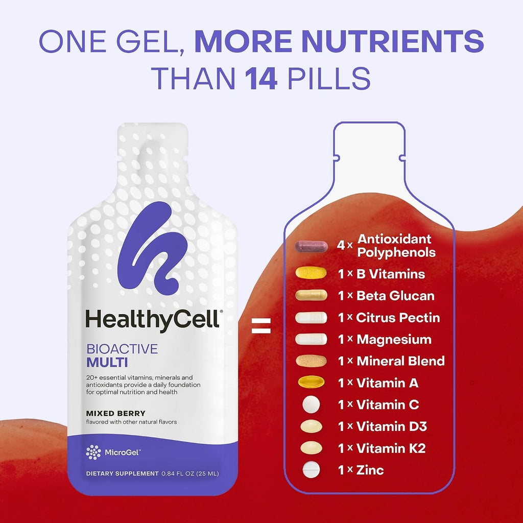 Healthycell Bioactive Daily Liquid Multivitamin – 20+ Vitaminas, Minerales y Antioxidantes – 14 Gel Packs