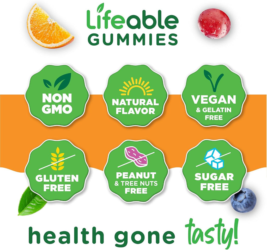 Lifeable Gomitas de Vitamina C sin Azúcar - 250 mg - Sabor Naranja Natural - 90 Gomitas