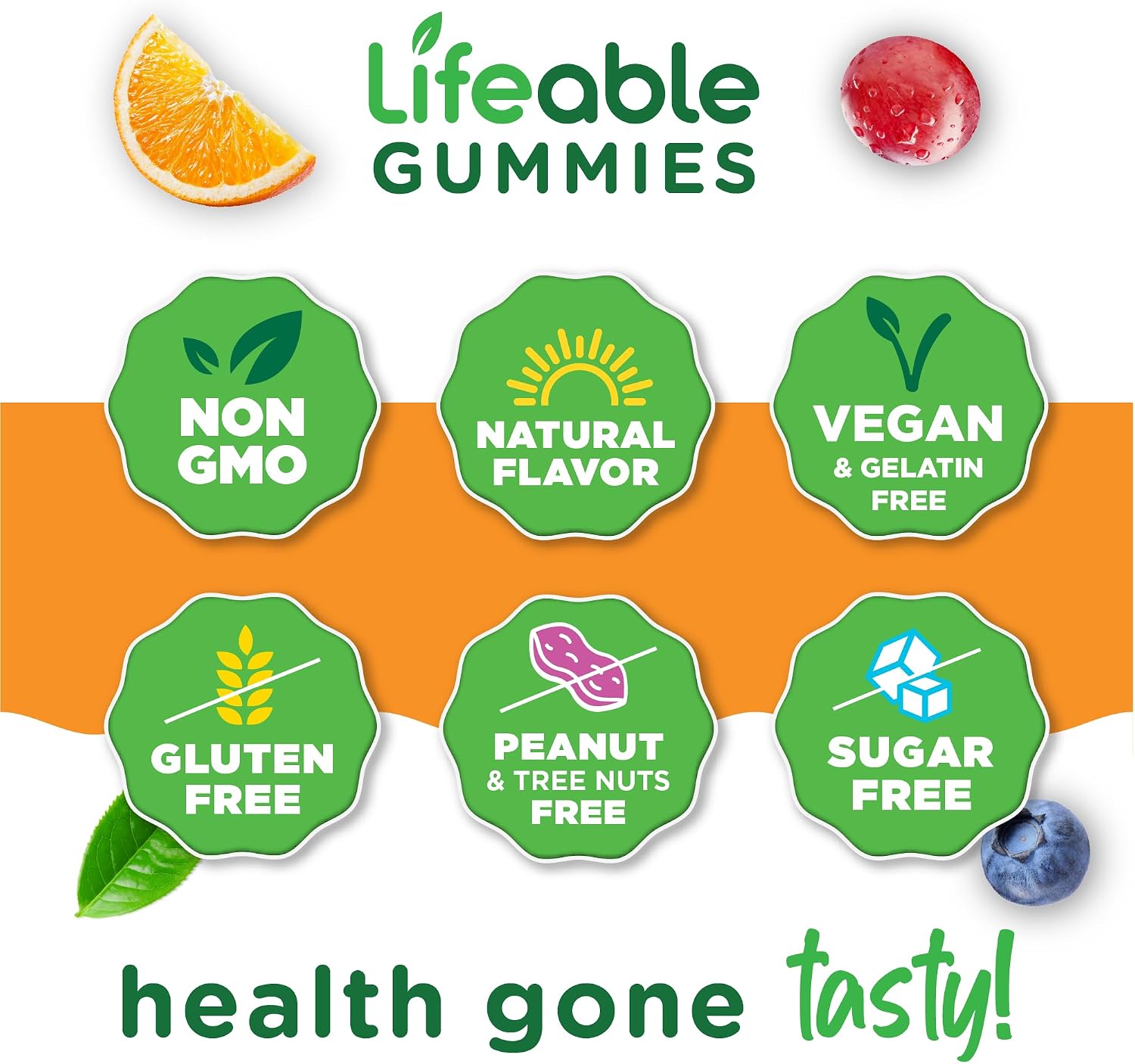 Lifeable Gomitas de Vitamina C sin Azúcar - 250 mg - Sabor Naranja Natural - 90 Gomitas