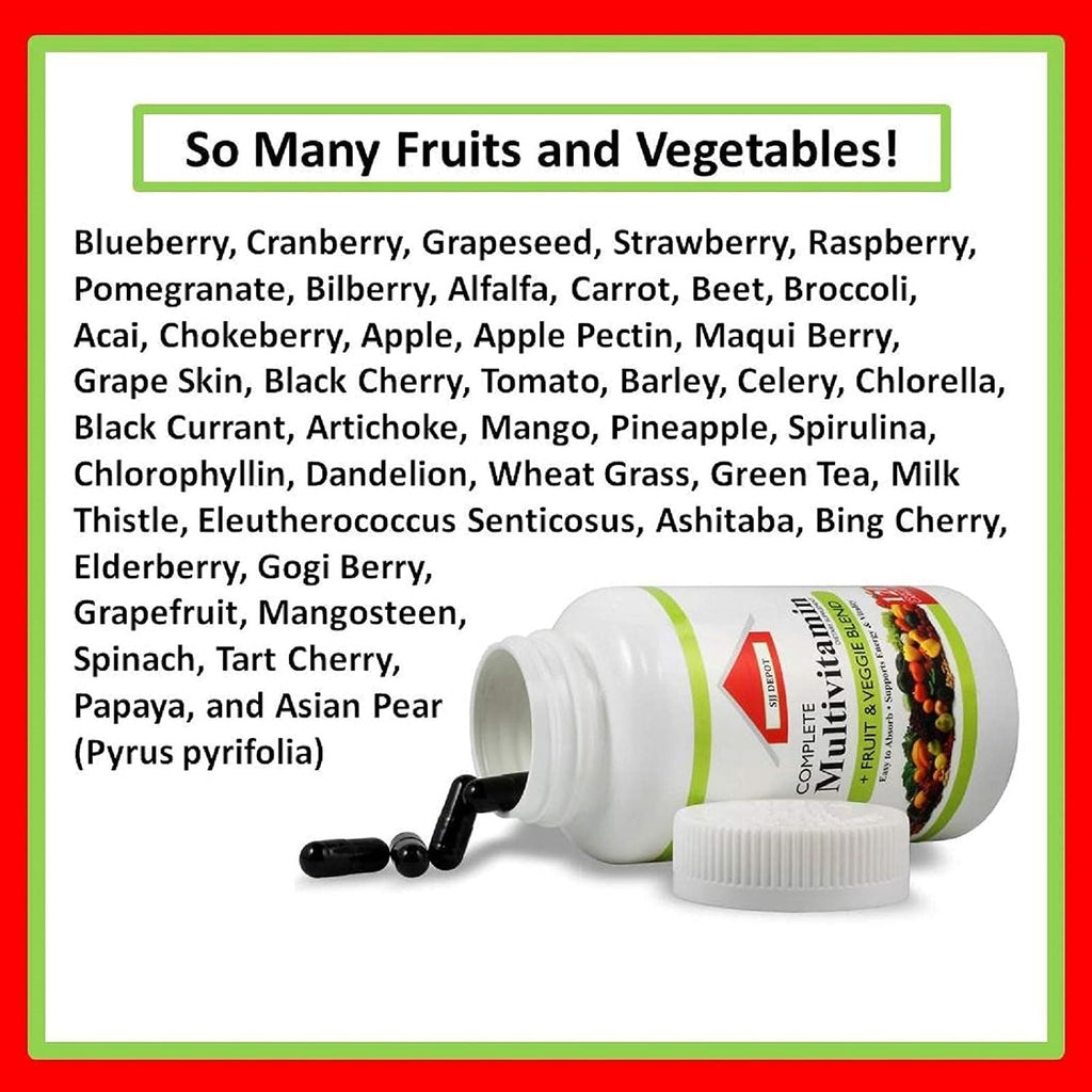 SJJ DEPOT Multivitamínico de Frutas y Verduras, 120 Cápsulas Líquidas
