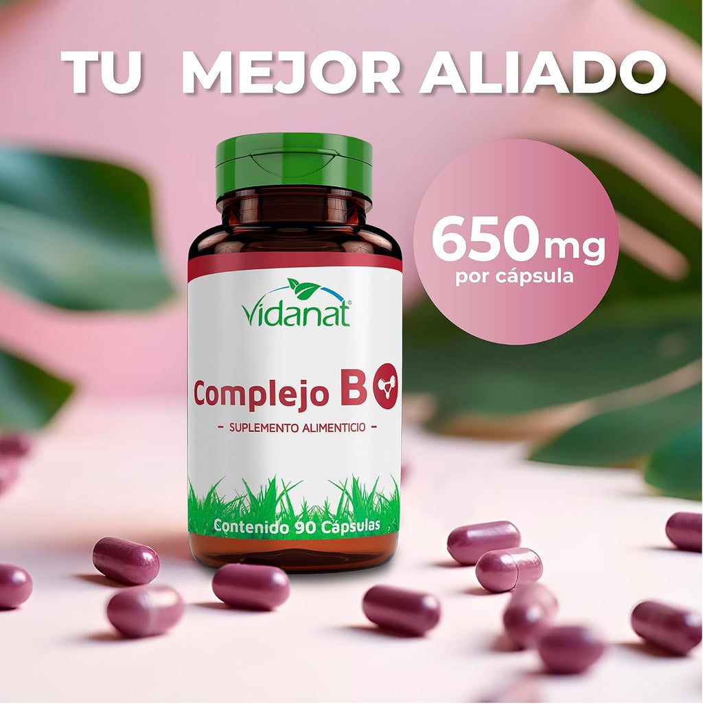 Vidanat Complex B 90 Cápsulas – Apoya la Energía, el Metabolismo y la Salud Inmunológica – Vitaminas B Esenciales para la Claridad Mental, el Alivio del Estrés y la Salud de la Piel