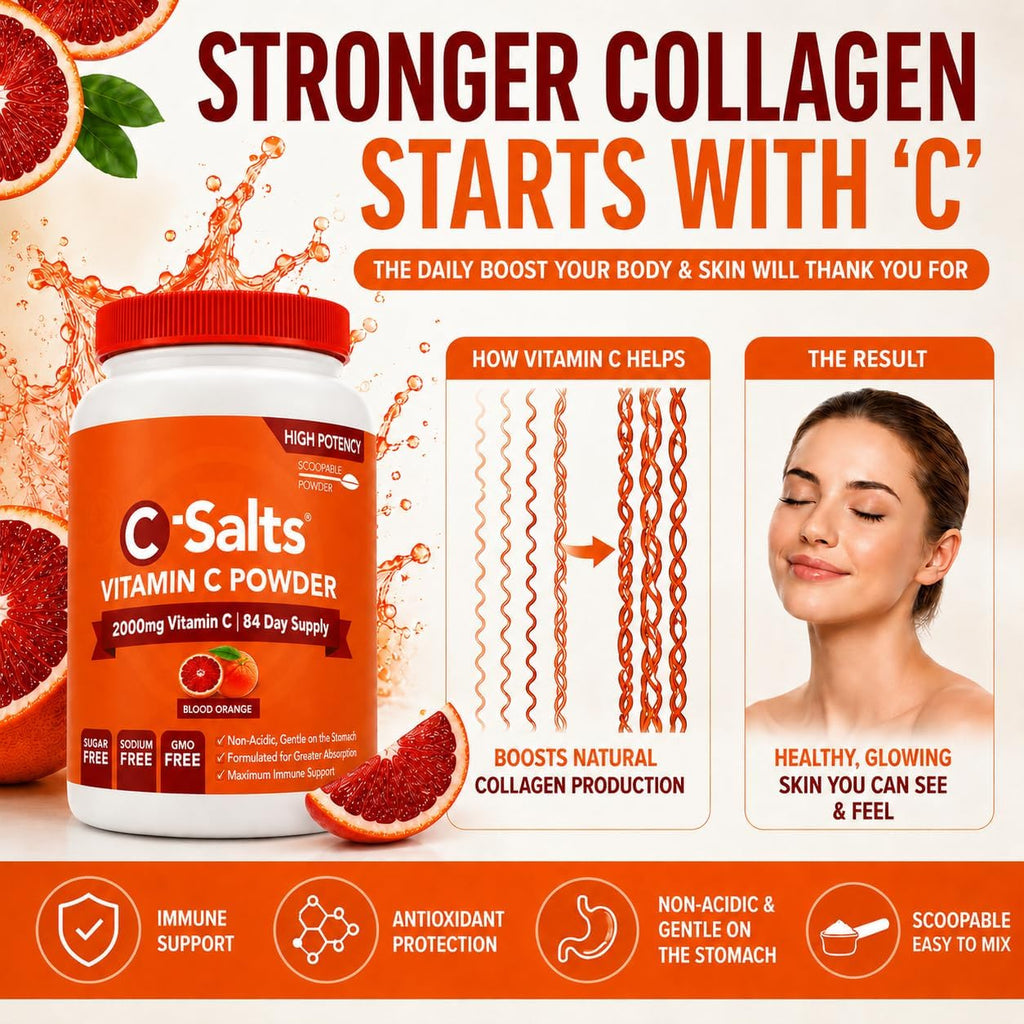 C-Salts Vitamina C en Polvo Tamponada - Sabor Naranja Sangre, 26 oz (735 g) - 272 Servicios