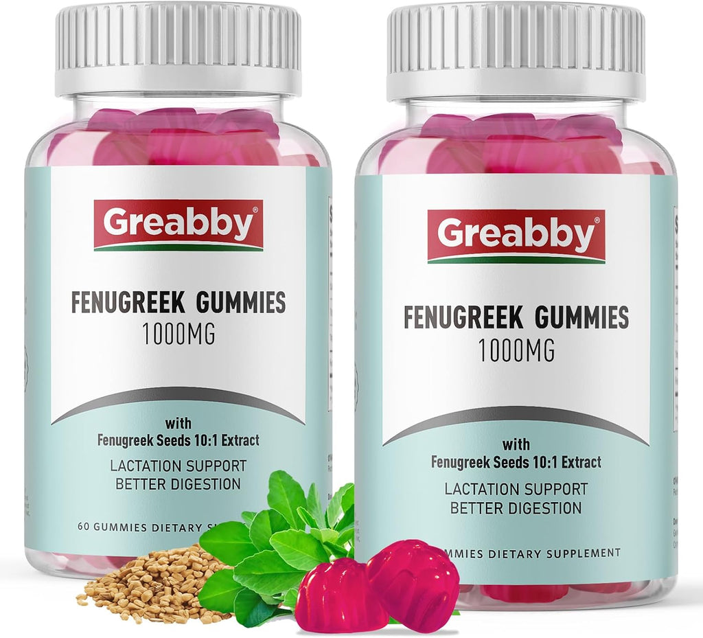 GREABBY Gomitas de Fenogreco 1000mg - Suplemento Orgánico para Lactancia - 60 Gomitas Veganas