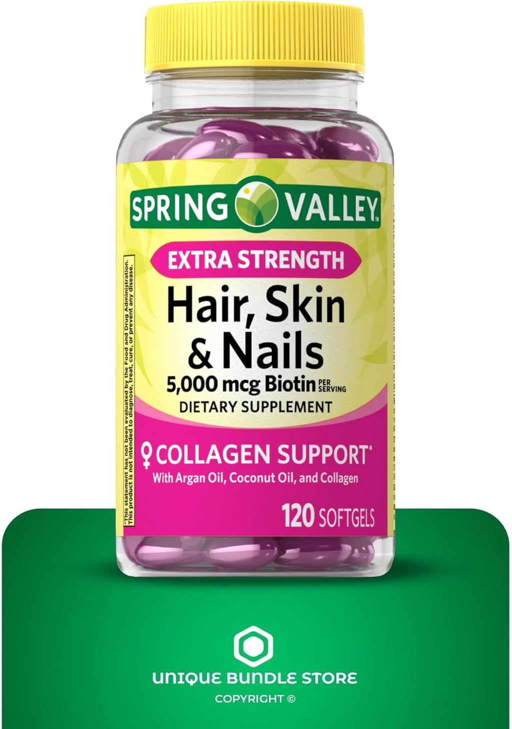 Extra Strength Biotina 5000 mcg para Piel, Cabello y Uñas - Pack de 2 (240 Cápsulas Blandas)