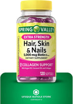Extra Strength Biotina 5000 mcg para Piel, Cabello y Uñas - Pack de 2 (240 Cápsulas Blandas)