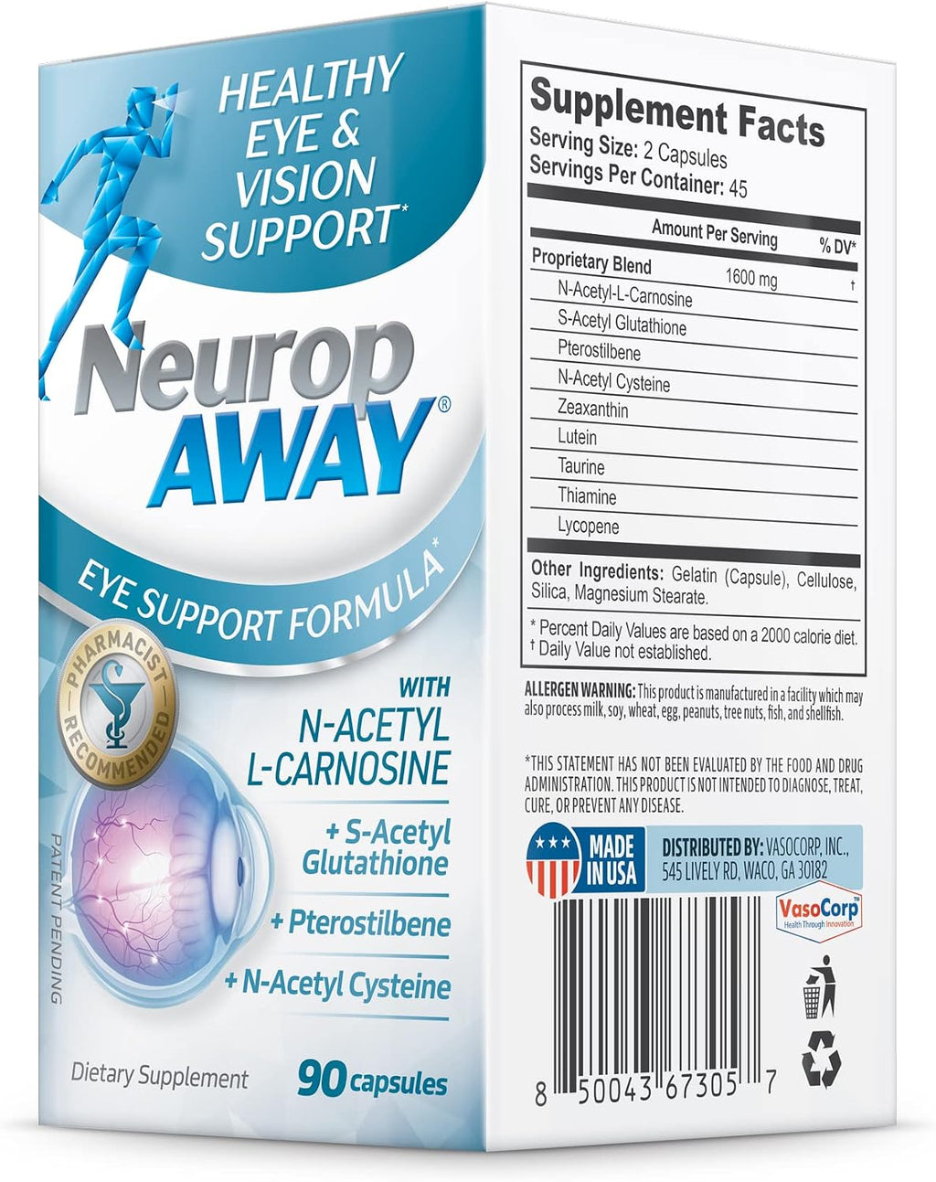 NeuropAWAY Eye Support - Suplemento Ocular con Luteína, Zeaxantina y Antioxidantes (90 Cápsulas)
