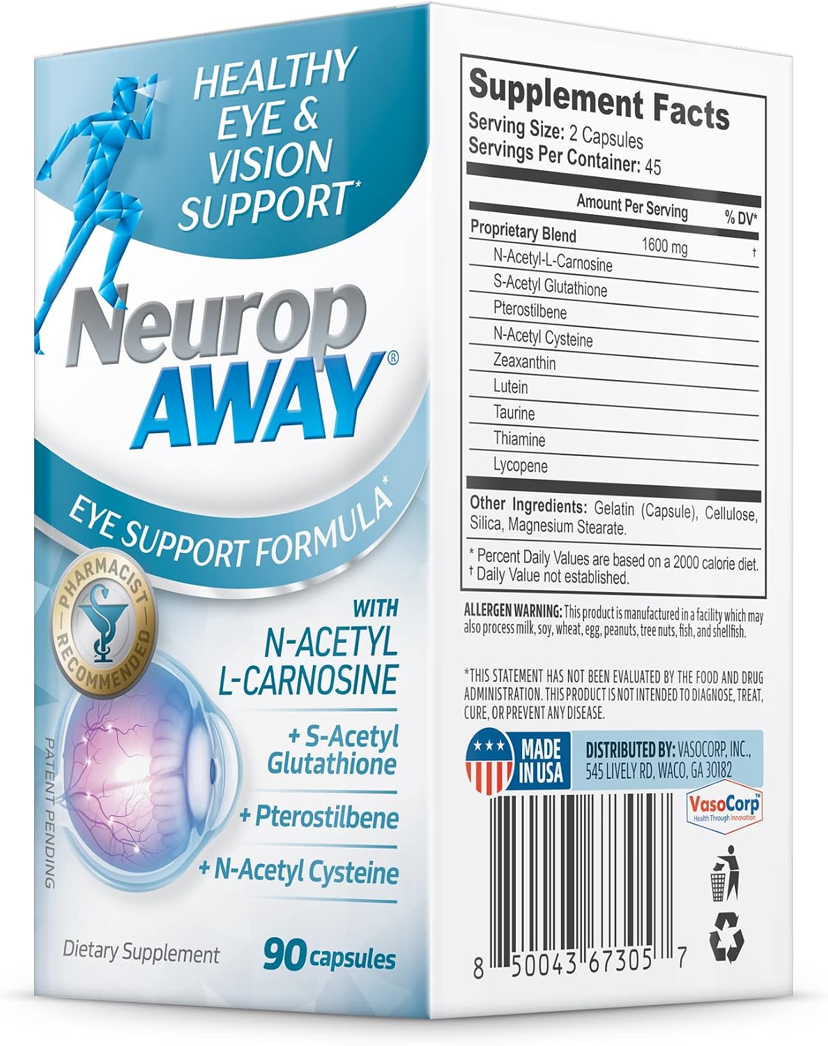 NeuropAWAY Eye Support - Suplemento Ocular con Luteína, Zeaxantina y Antioxidantes (90 Cápsulas)