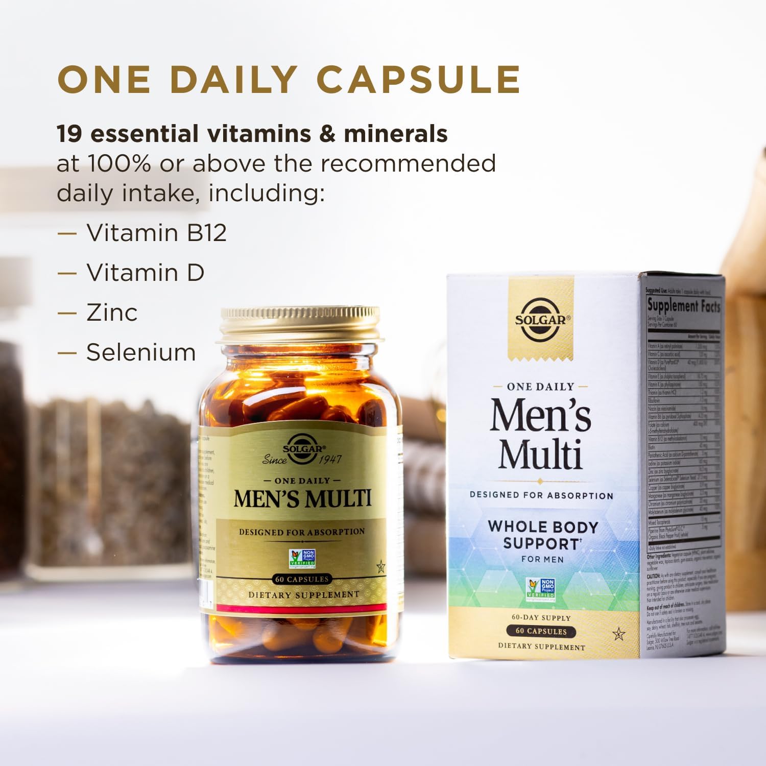 Solgar One Daily Men's Multivitamin – Multivitamínico Diario para Hombres, 60 Cápsulas Veganas de Liberación Retardada