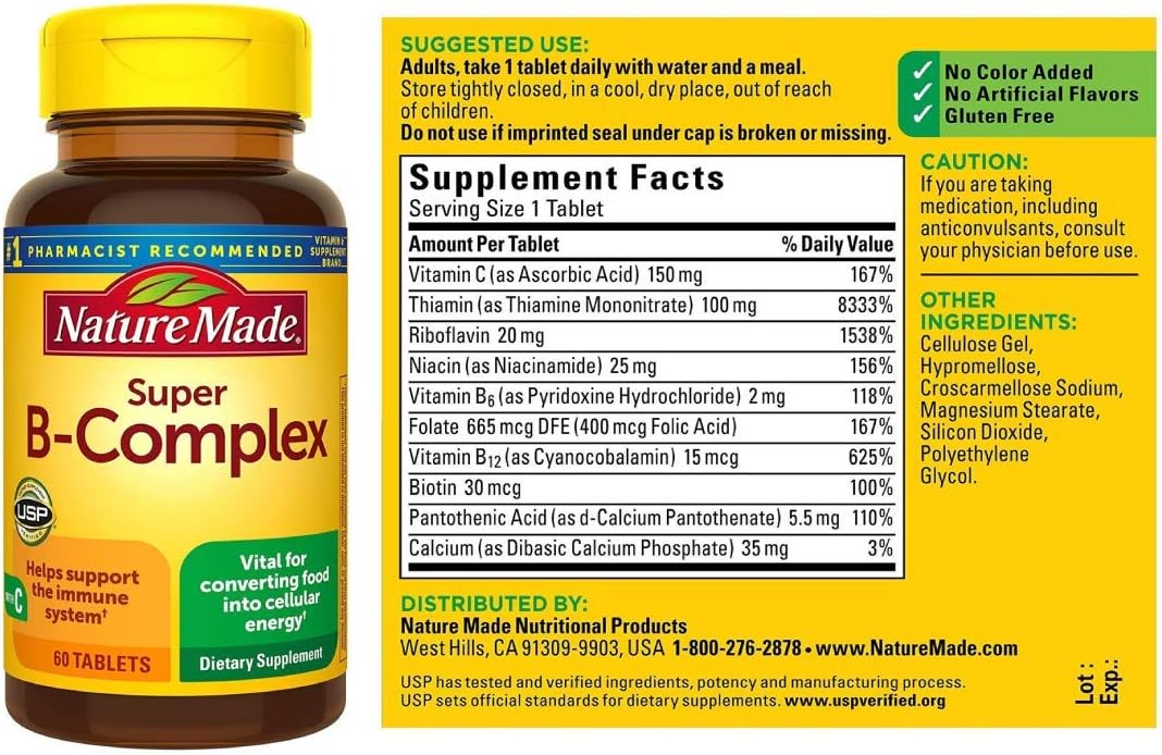 Nature Made Super B-Complex con Vitamina C y Ácido Fólico, 60 comprimidos