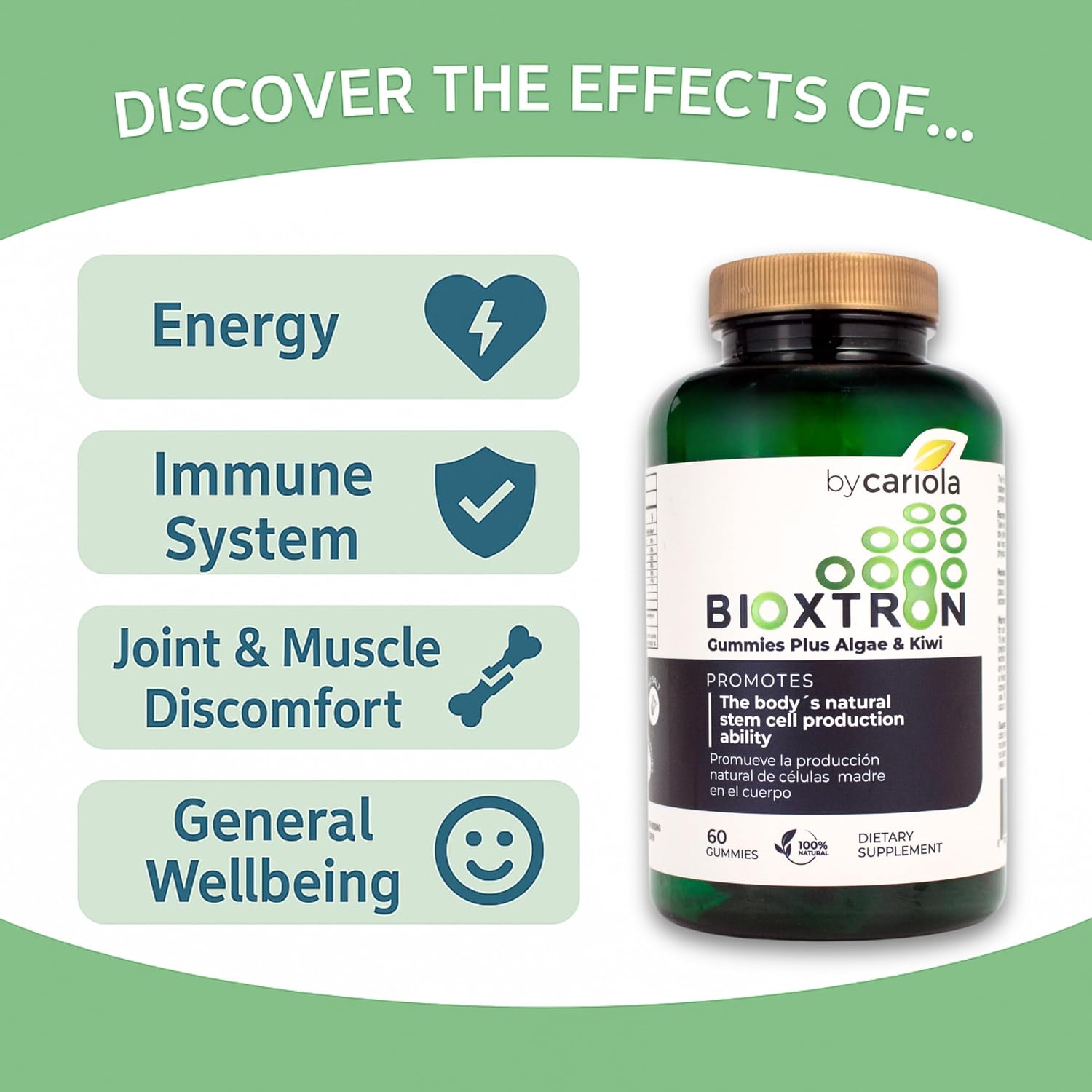 Bioxtron Gomitas de Células Madre - Espirulina, Vitaminas B y Magnesio - 60 Unidades