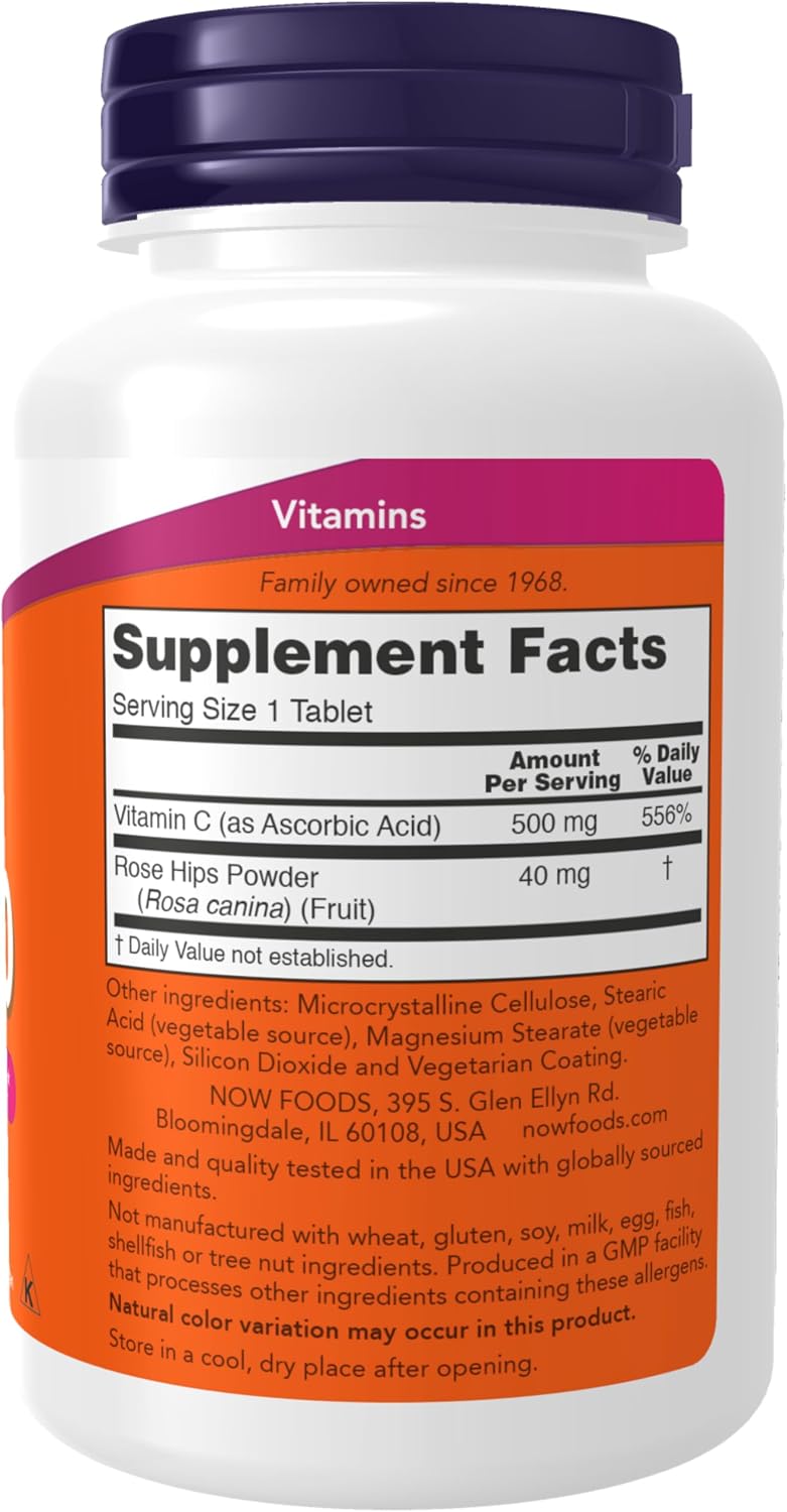 NOW Foods Vitamina C-500 con Escaramujo, 250 Comprimidos