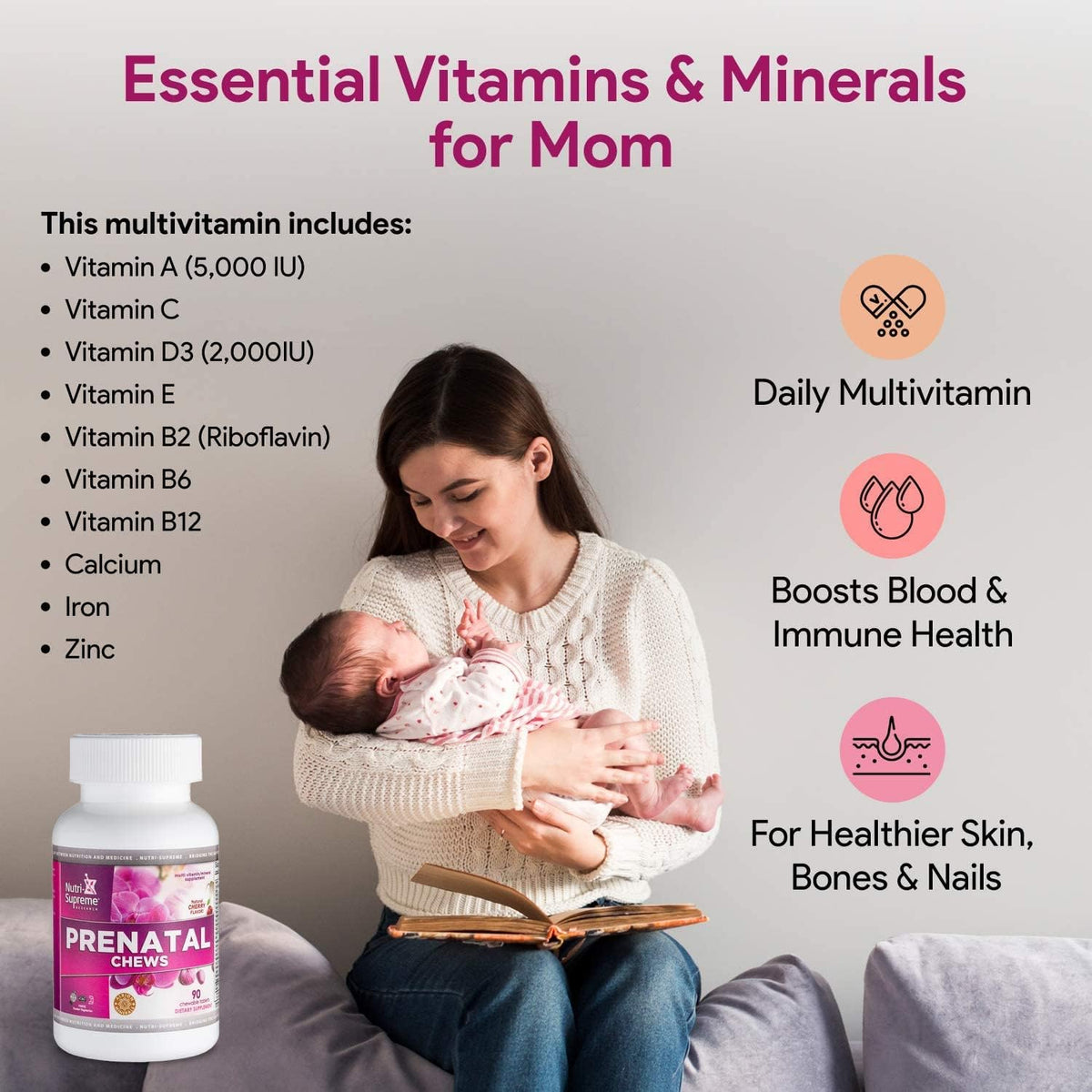 Nutri Supreme Vitaminas Prenatales – Vitamina C y E: contribuyen a la protección de las células frente al daño – Image 6