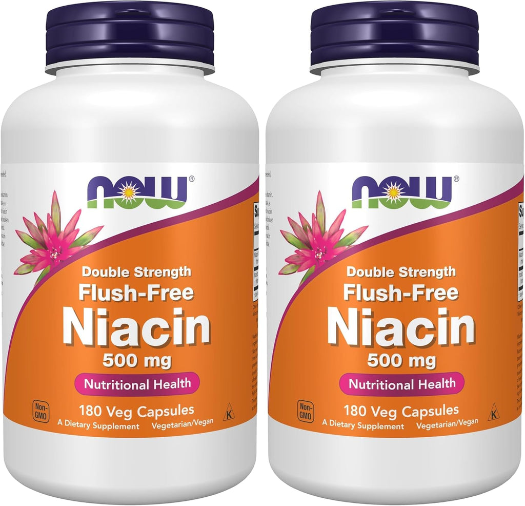 NOW Foods Niacina (Vitamina B3) 500 mg, Sin Enrojecimiento, Doble Concentración, 180 Cápsulas Veganas