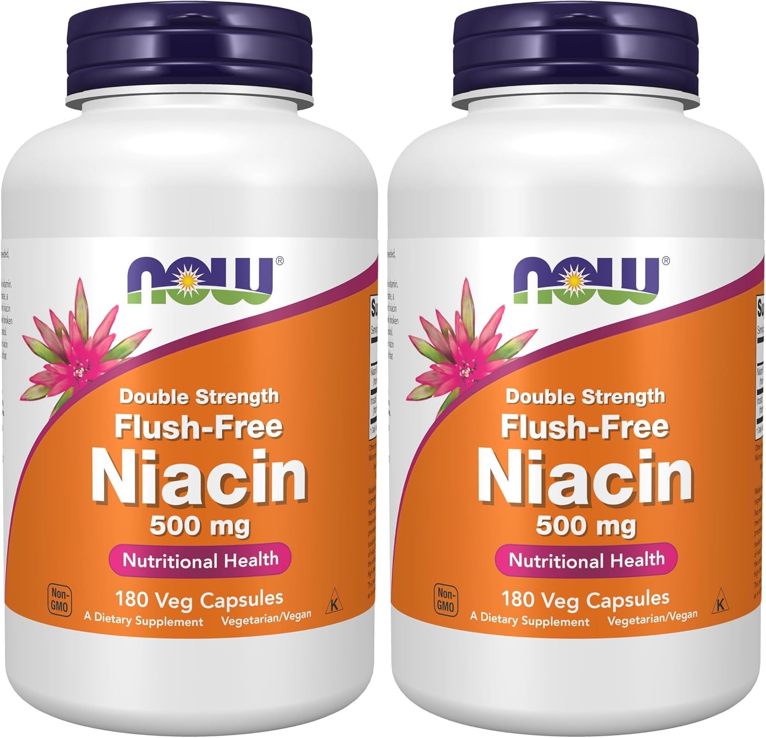 NOW Foods Niacina (Vitamina B3) 500 mg, Sin Enrojecimiento, Doble Concentración, 180 Cápsulas Veganas