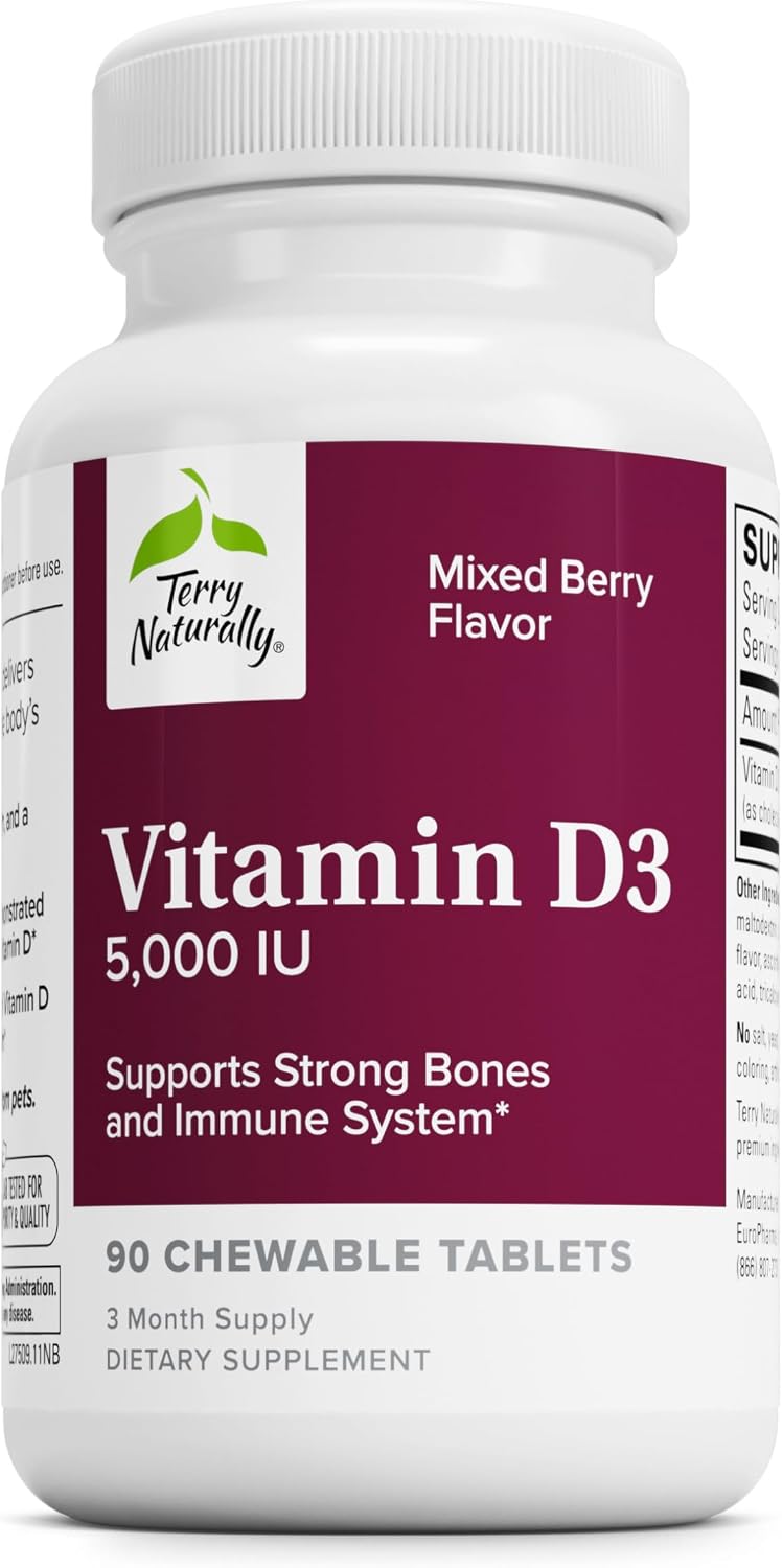 Terry Naturally Vitamina D3 - 125 mcg Colecalciferol, 90 Comprimidos Masticables