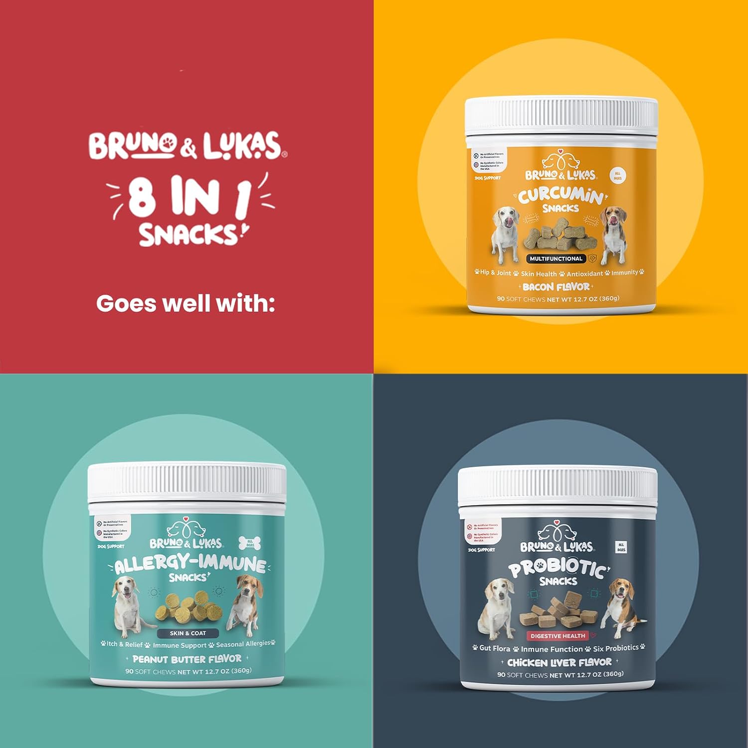 Multivitamínico para Perros 8 en 1 con Glucosamina y Aceite de Pescado – 90 Comprimidos Masticables Sabor Salmón