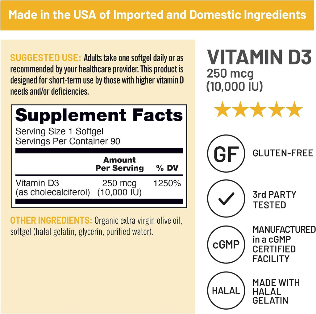 NatureWise Vitamina D3 10.000 UI (250 mcg) - 90 Cápsulas Blandas