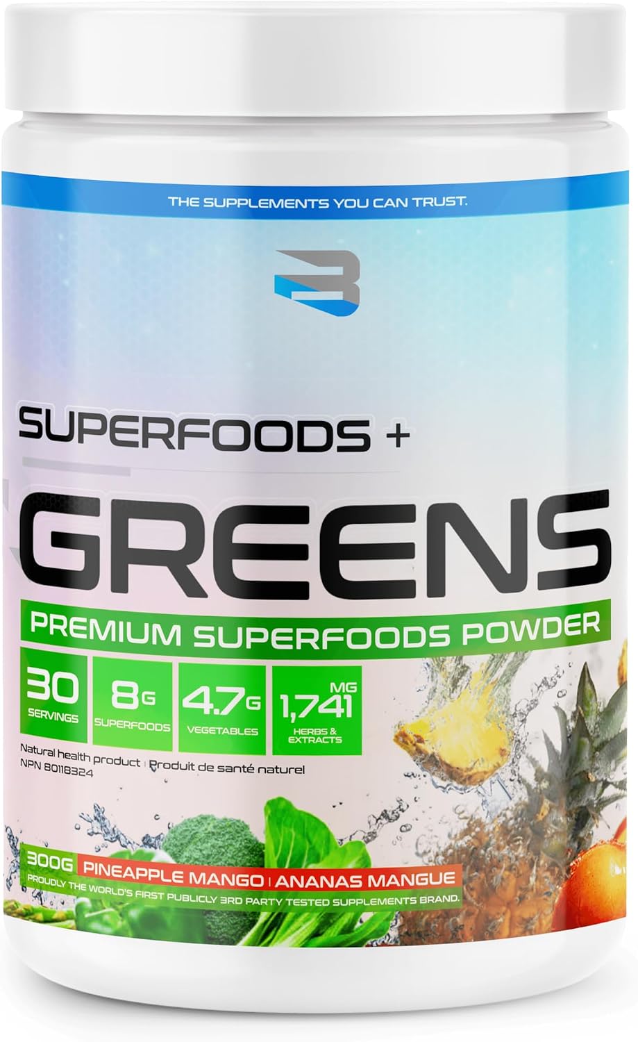 Believe Supplements Superfoods+Greens - Mezcla de Superalimentos en Polvo (Mango Piña / Explosión Cítrica)
