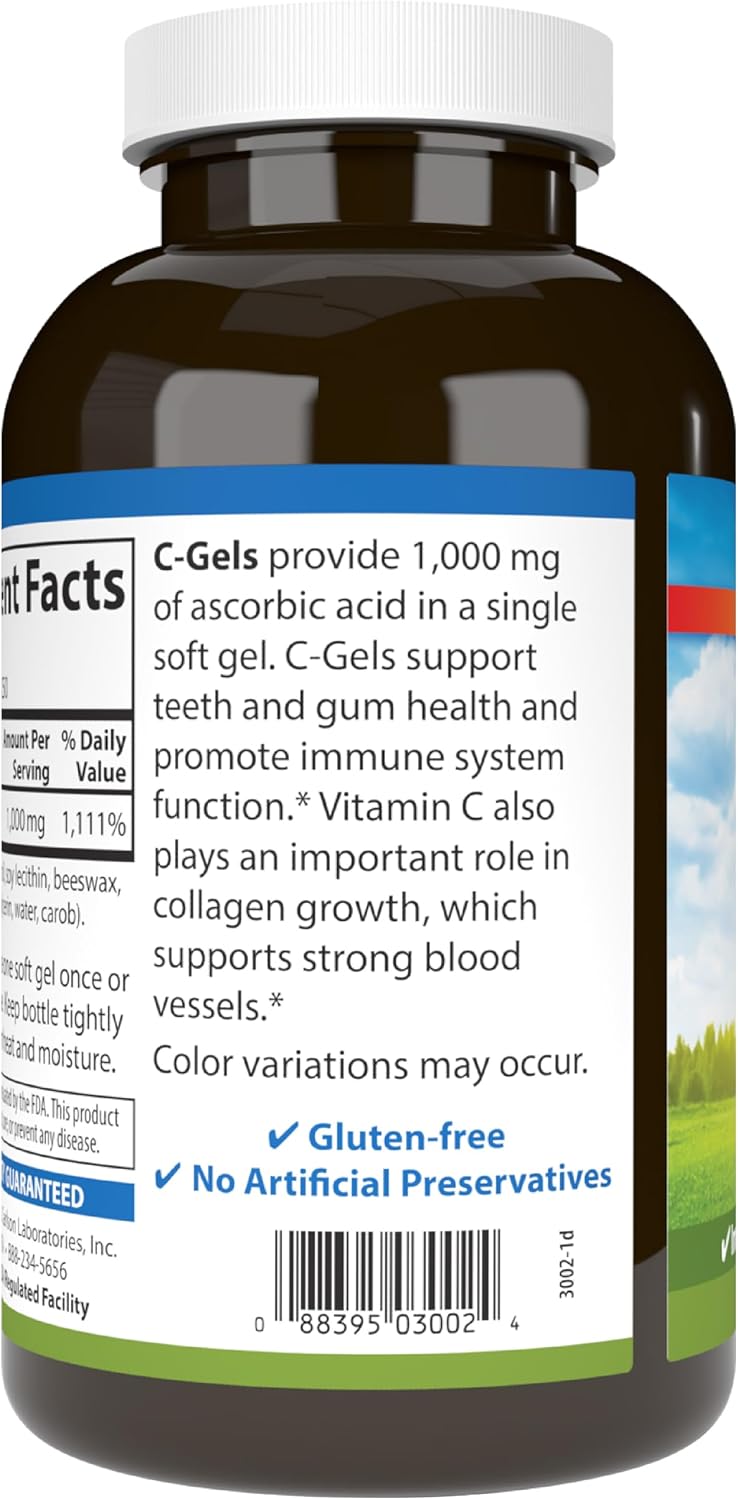 Carlson C-Gels, 1000 mg, Vitamina C, Apoyo Inmunológico, 250 Cápsulas Blandas