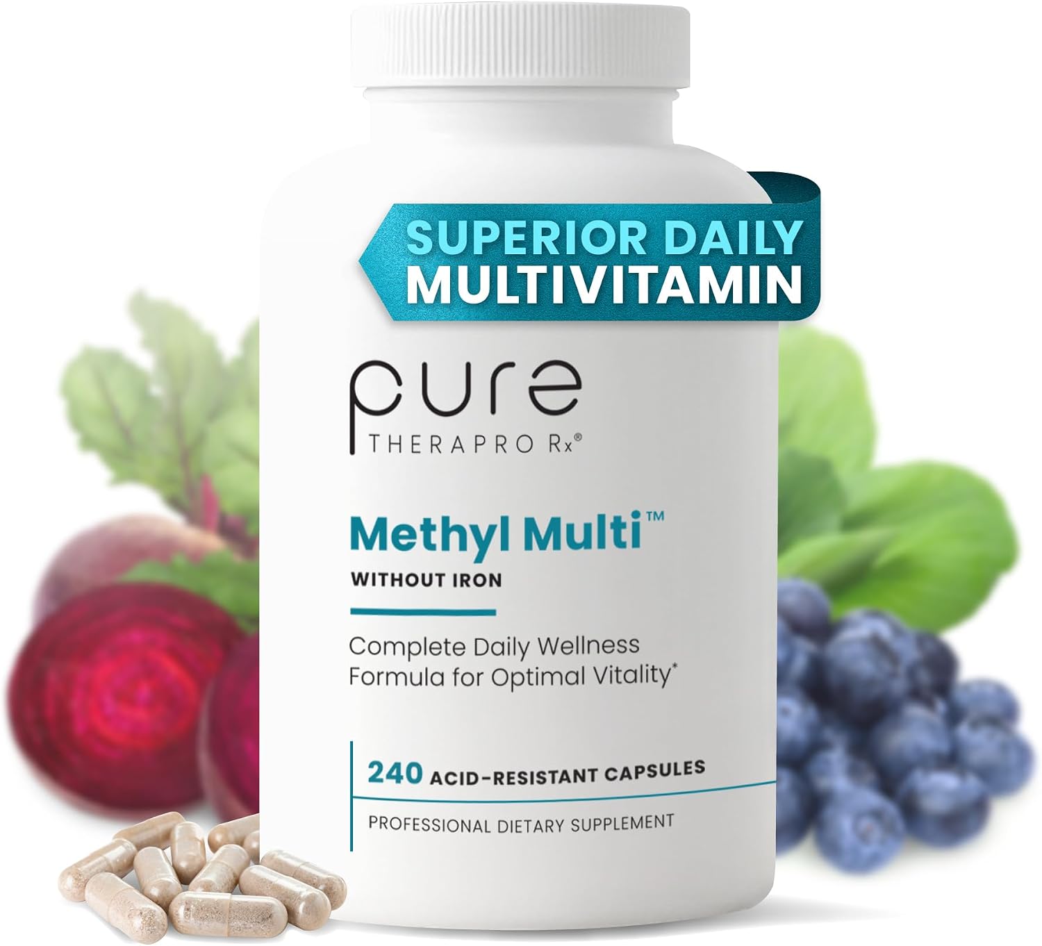 Pure Therapro Rx Multivitamínico Metilado sin Hierro para Hombres y Mujeres - 240 Cápsulas (4 Meses)