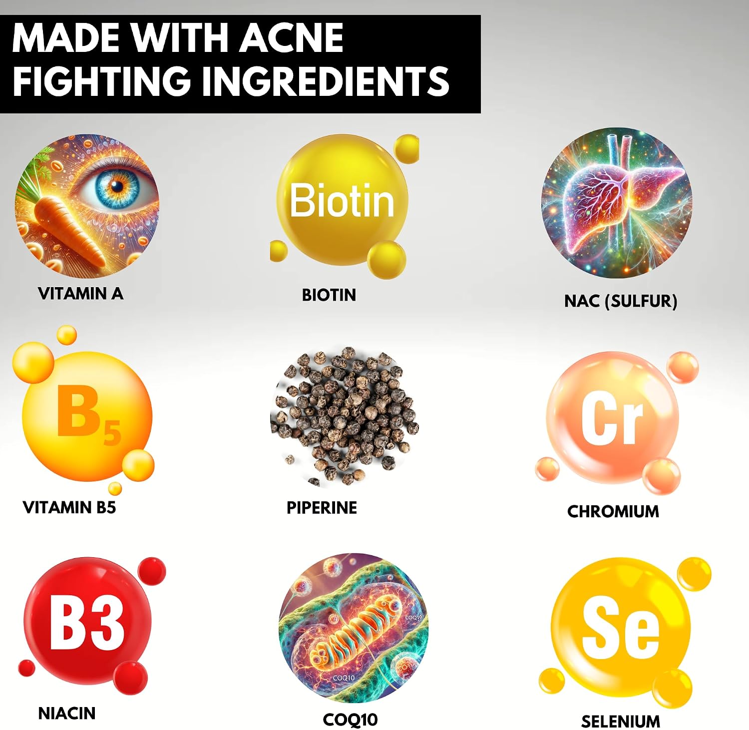 Acnetame pastillas para el acné - Suplemento vitamínico para el acné - 60 cápsulas