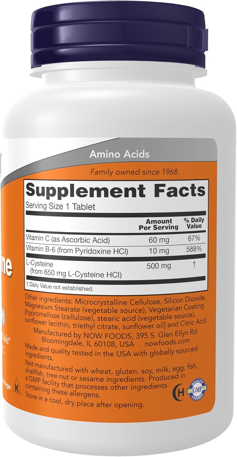 NOW Foods - L-Cysteine ​​500 mg with B-6 and C Vitamins, 100 Tablets