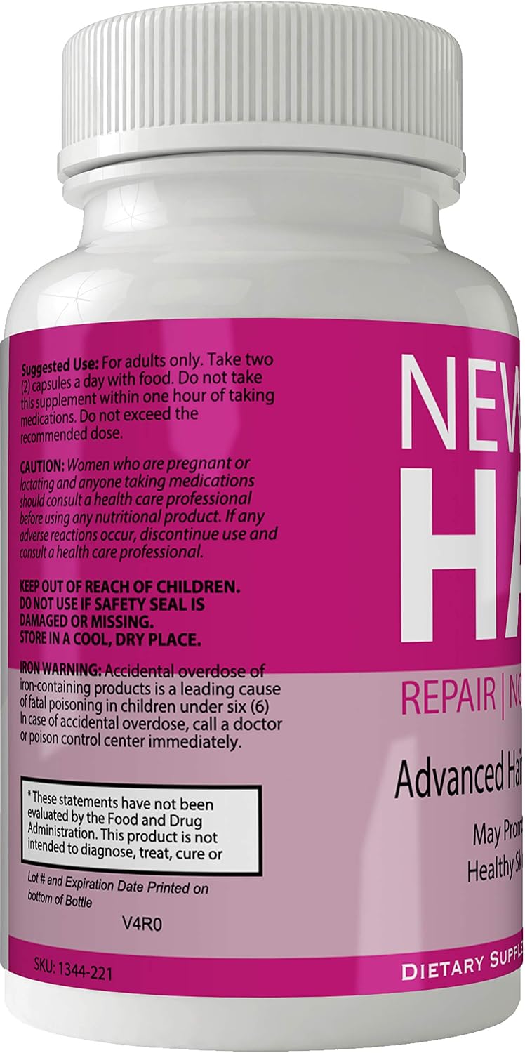 New Glo Hair Skin and Nails Suplemento - Biotina para Cabello, Piel y Uñas - 60 Cápsulas