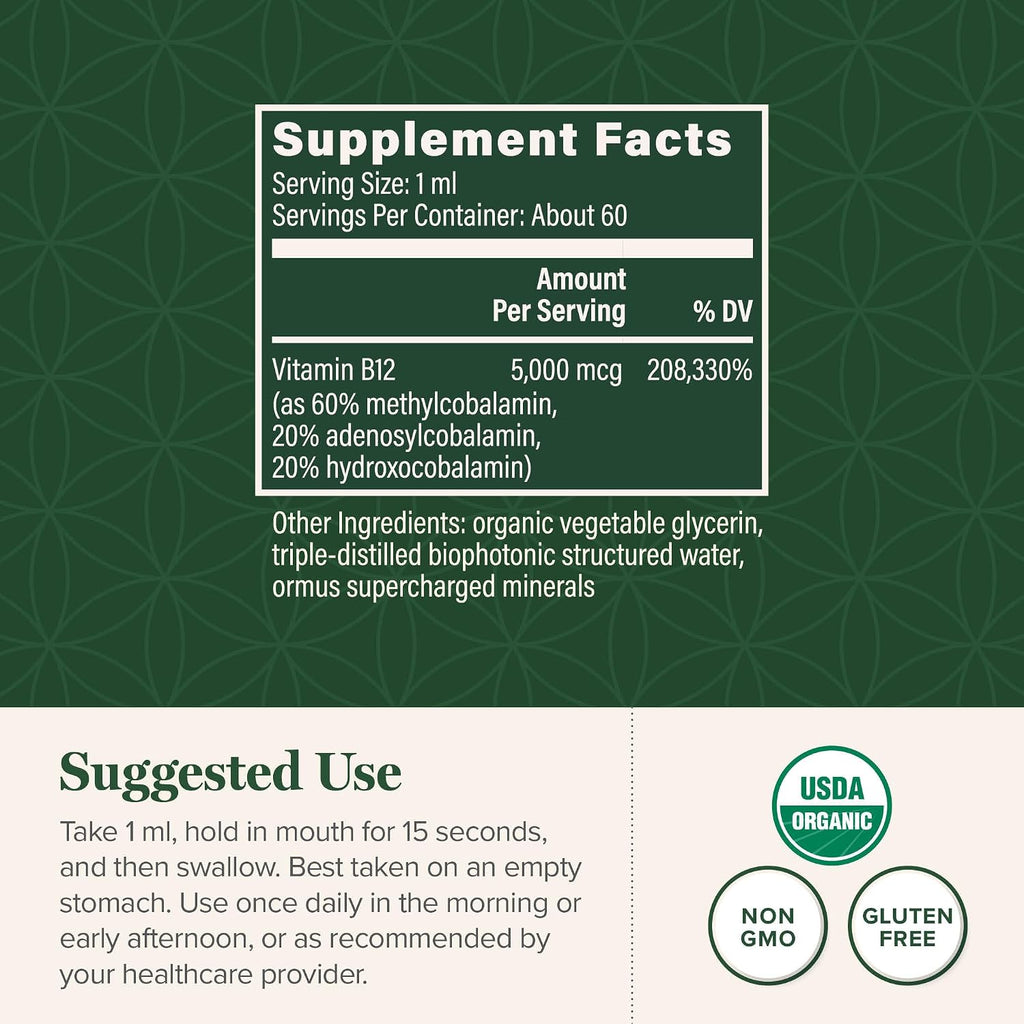 Global Healing - Vitamina B12 Orgánica 5000 mcg Sublingual - Metilcobalamina e Hidroxocobalamina