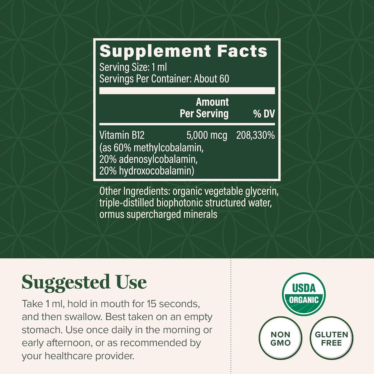 Global Healing - Vitamina B12 Orgánica 5000 – Funcionamiento normal del sistema nervioso: Esencial para la – Image 3
