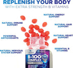 Vitamin B Complex Gummies - Gomitas de Complejo B Extra Fuerte con Vitamina C, Apoyo Inmunológico para Hombres y Mujeres - Suplemento de Energía y Apoyo Cerebral con Ácido Fólico, Niacina, B6, B12 - 120 Gomitas