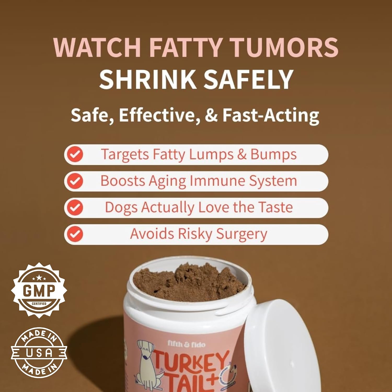 Fifth & Fido Turkey Tail Mushroom para Perros – Suplemento de Hongos con Probióticos para el Bienestar General – Fabricado en EE. UU., 100 Servicios