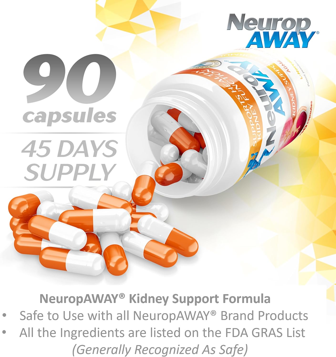 NeuropAWAY Fórmula de Apoyo Renal con Agmatina Sulfato, L-Arginina, L-Ornitina, L-Citrulina - 90 Cápsulas