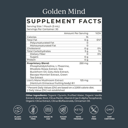 CYMBIOTIKA Golden Mind Nootropic - Enfoque, – Mantenimiento de la memoria y la agudeza mental: Ingredientes como – Image 2