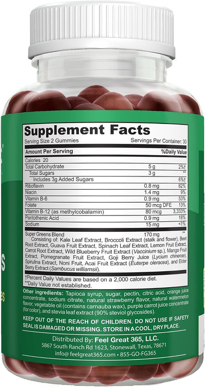Feel Great Super Green Gummies Teen Vitamins | Gominolas Multivitamínicas Veganas para Adolescentes | Suplemento de Frutas y – Image 8
