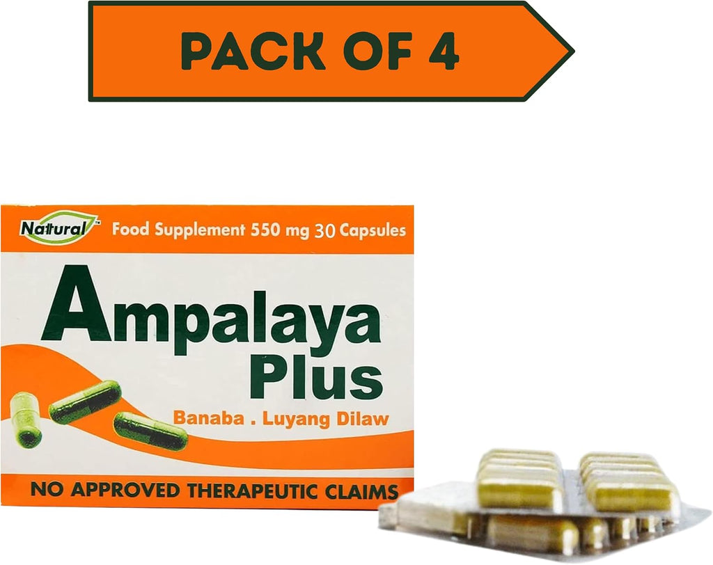 Pack de 4 Ampalaya Plus Suplemento 550mg - Total 120 Cápsulas - Natural y Vegano - Cápsulas Orgánicas de Melón Amargo - Suplemento Alimenticio Herbal Halal